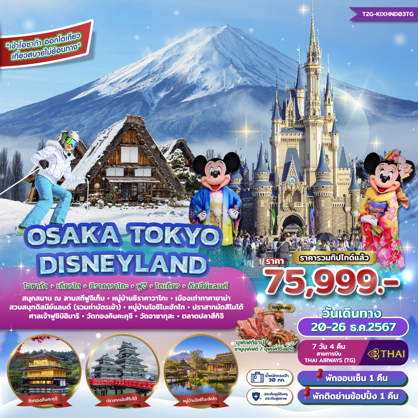 ทัวร์ญี่ปุ่น OSAKA TOKYO DISNEYLAND FUJI SHIRAKAWAGO 7วัน 4คืน (TG)